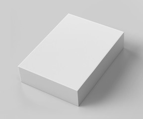 Blank white software box Mockup, medium size Cardboard package box, 3d rendering isolated on light gray background, ready for your design