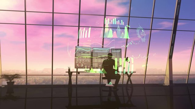 Timelapse shot of a trader working from dawn to dusk.