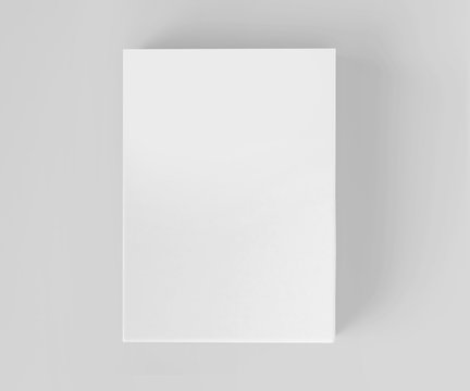 Blank white software box Mockup, medium size Cardboard package box, 3d rendering isolated on light gray background, ready for your design
