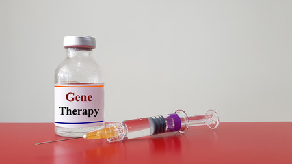 Gene therapy in bottle and syringe for injection. Gene therapy or gene transfer used for treatment...