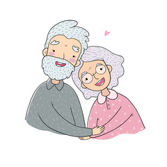 Happy senior couple. Grandmother and grandfather. Vector