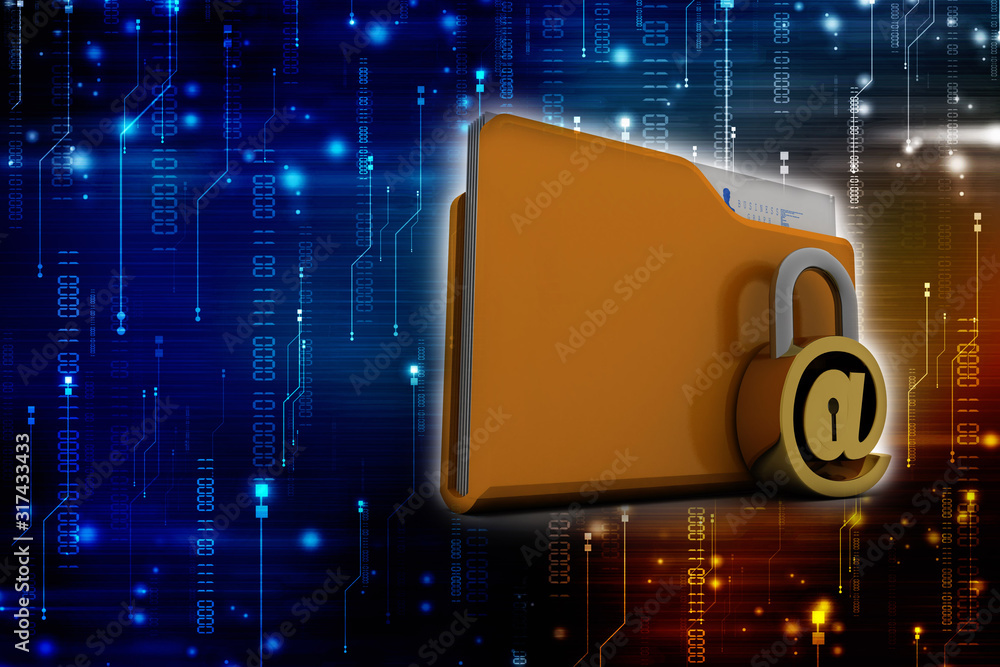 Poster 3d rendering e-mail symbol with lock. internet security concept