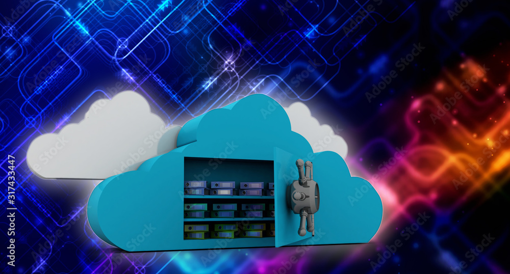 Poster 3d rendering cloud folder storage lock