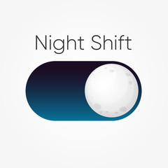 Modern design for blue symbol of Night Shift switch button with moon icon isolated on white. Clip-art illustration. 
