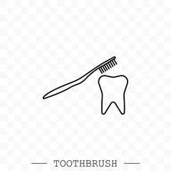Toothbrush cleans a tooth icon vector. Teeth cleaning. Line, linear with editable stroke. Dental toothbrush icon. dental  toothbrush vector. toothbrush icon in trendy flat style isolated. Simple 