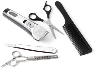 Hair clipper and comb and scissors