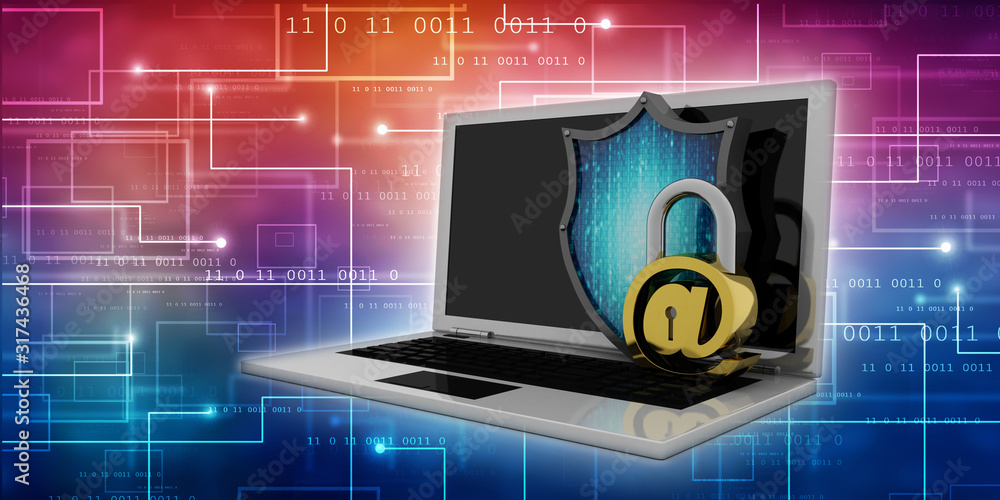 Poster 3d rendering e-mail symbol with lock. internet security concept