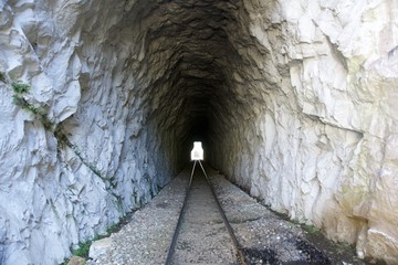 Railway road and tunnel in the mountain