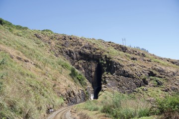 Railway road and tunnel in the mountain