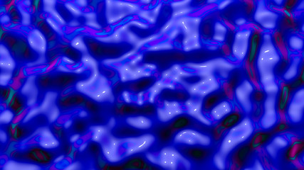 Blue wavy abstract background with neon reflections. 3d render illustration