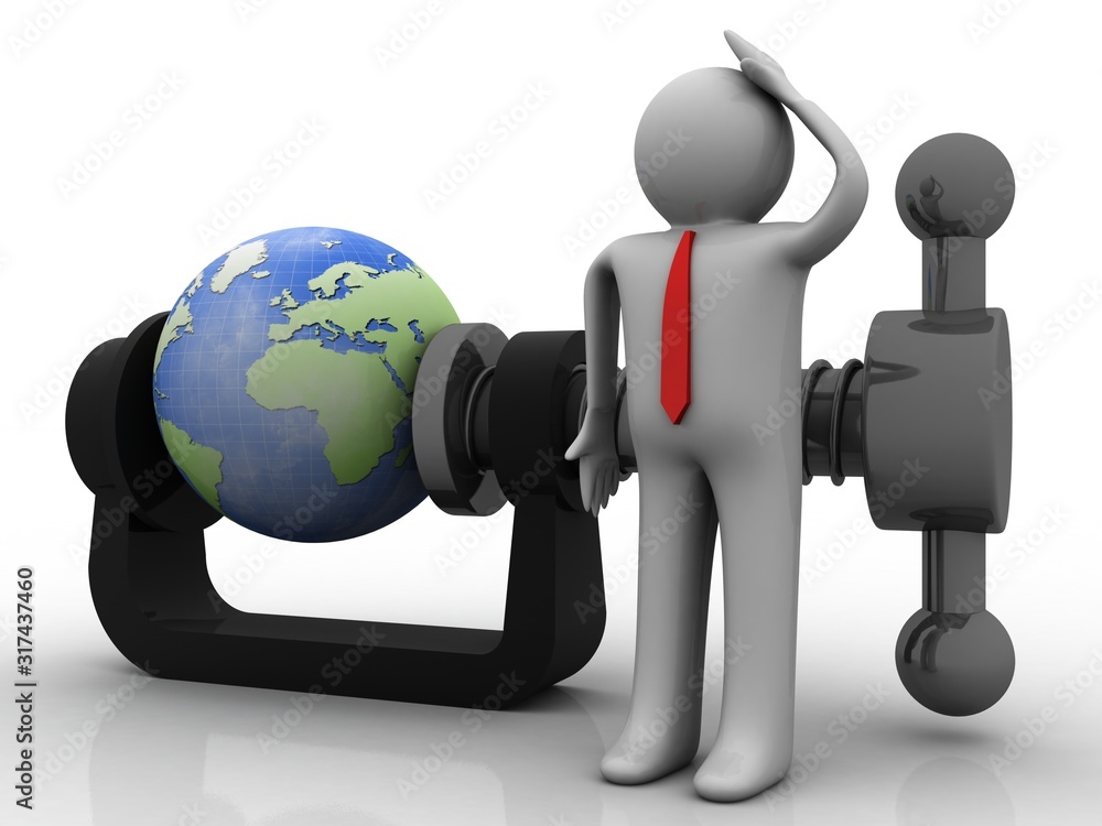 Poster 3d rendering globe in bench wise with leadership