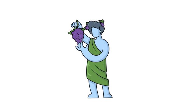 Looping animation of Greek god Dionysus on white background with alpha channel mask to edit transition. Ancient Greece mythology animated character.