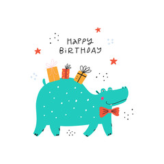 Happy birthday kids vector greeting card template