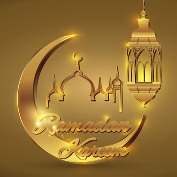 Ramadan Kareem greeting islamic design symbol crescent calligraphy, template for menu, invitation, poster, banner, card for the celebration of Muslim community festival. Vector illustration.