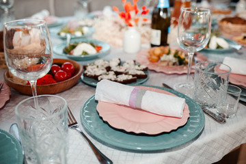 table setting in a restaurant. Cold snacks on the table