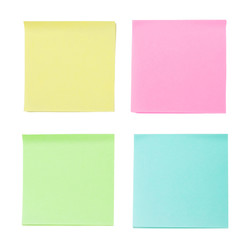 Close-up of set of colorful and blank sticky notes with copy space for text or message. Isolated on...