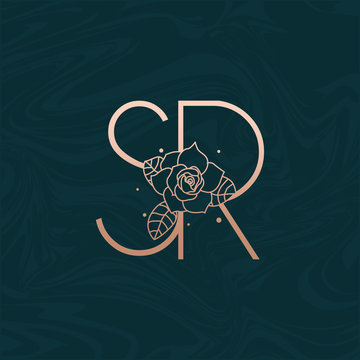 Initial SR Flower Beauty Letter Logo Marble Design Vector