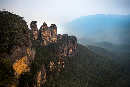 Three Sisters Rock Formation In Blue Mountains Australia