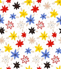 Spring flowers. Abstract Hand Drawn Floral Vector. Summer colorful patern with flower buds. Cute background. Hand Drawn textures. Trendy Graphic. Cartoon style, hand drawn childish print design.