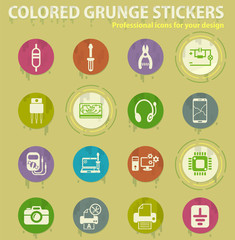 Electronics repair colored grunge icons