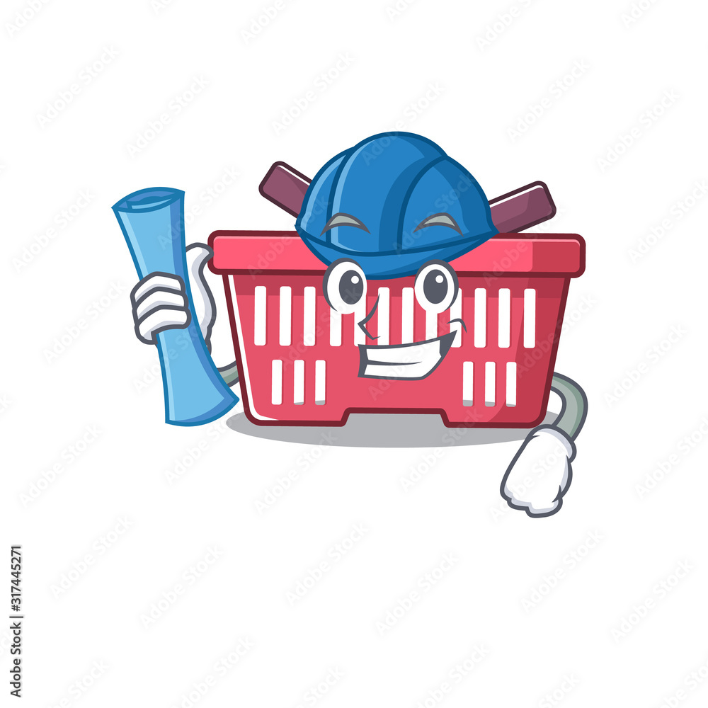 Sticker Elegant Architect shopping basket having blue prints and blue helmet