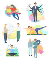 Fototapeta premium People, different situations, vector illustration