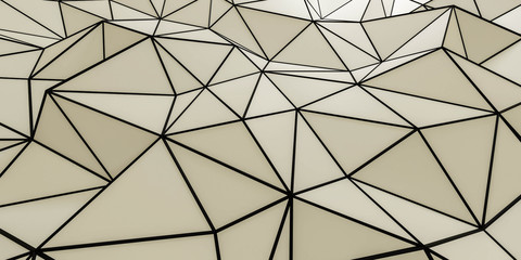 Abstract wallpaper, vintage white surface triangles on white background with black wire mesh 3d render illustration