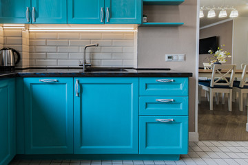 Blue wooden kitchen ambient