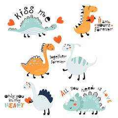 Set of cute posters with dinosaurs