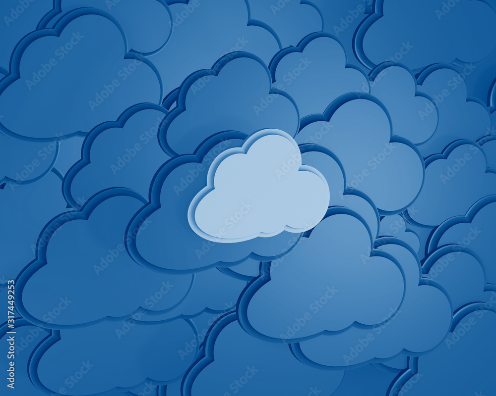 Poster 3d rendering cloud computing icon background toned in trendy classic blue color of the year 2020