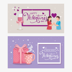 set cards happy valentines day with decoration