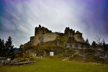 Reutte, Tyrol, Austria - Dezember 28, 2018: Ehrenberg Castle Ruins. Founded in 1296, this was the most famous place of knights and kings