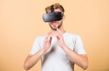 Working on Programing. Testing new technologies. virtual reality goggles. Modern business and...