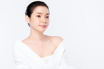 Portrait beautiful young asian woman clean fresh bare skin concept. Asian girl beauty face skincare and health wellness, Facial treatment, Perfect skin, Natural make up, on white background,two