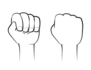 Fists. Two fists raised. Vector Line illustration.