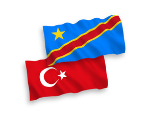 Flags of Turkey and Democratic Republic of the Congo on a white background