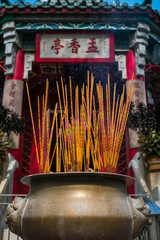 Incense sticks in buddhist temple, Wong Tai Sin Temple,  in Hong Kong