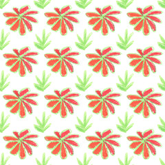 seamless floral pattern with flowers painted by crayons. 