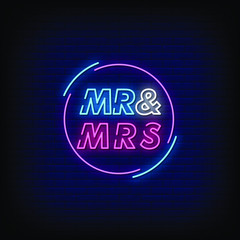 Mr and Mrs Neon Signs Style Text Vector