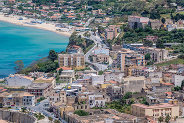 Fototapeta na wymiar Aerial view on the Castellammare del Golfo town on Sicily Island in Italy