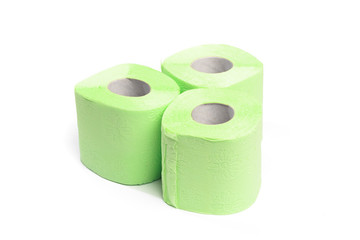 Green toilet paper. Shot on white background. - Image