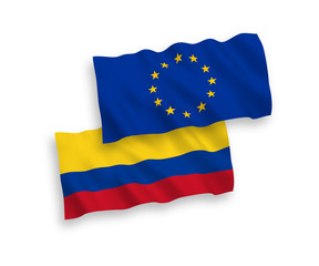 Flags of European Union and Colombia on a white background