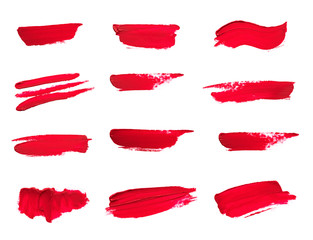 Set of Lipstick smear smudge swatch isolated on white background - Image - obrazy, fototapety, plakaty