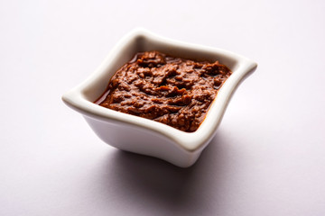 Homemade Tandoori Paste or Marinade mixture, in a bowl. used for grilled chicken or Paneer or vegetable. selective focus