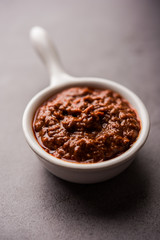 Homemade Tandoori Paste or Marinade mixture, in a bowl. used for grilled chicken or Paneer or vegetable. selective focus