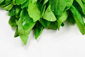 Fresh spinach leaves as background.