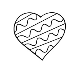 Hand drawn doodle heart.Isolated vector object on white background.Valentine`s Day symbol for gingerbread,wedding  postcard, textile, banner.