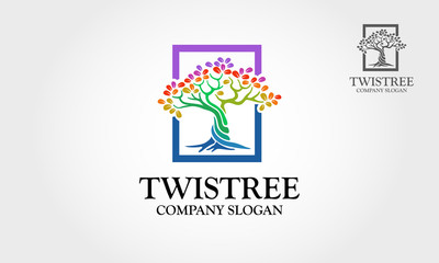 Twistree Logo Template. An illustration of two trunk twisting each other in a helix. Vector illustration rainbow tree. 