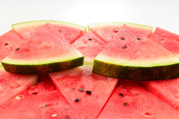 Juicy watermelon slices background. Top view.