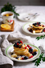 Gluten free pancakes with mixed berry.style vintage